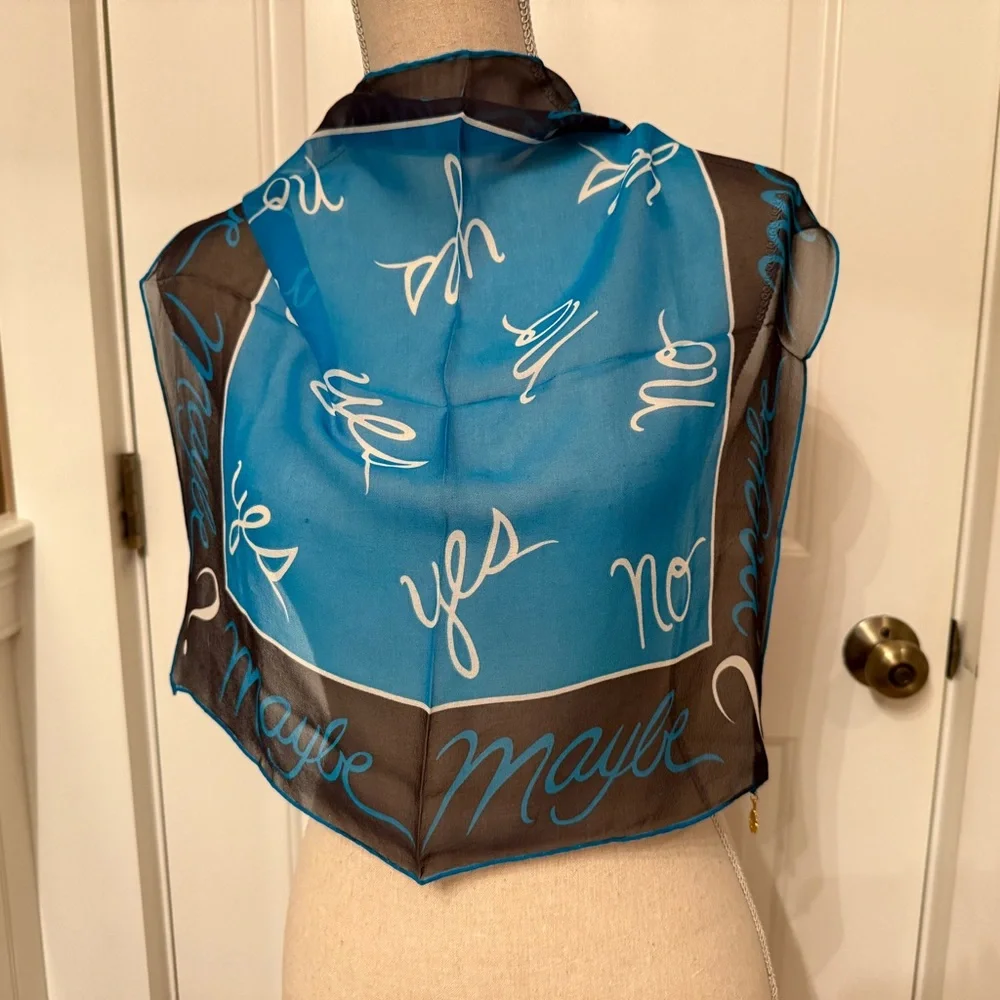 LULU GUINNESS NEW SCARF BLACK BLUE GRAPHIC YES NO MAYBE SILK SQUARE NWT